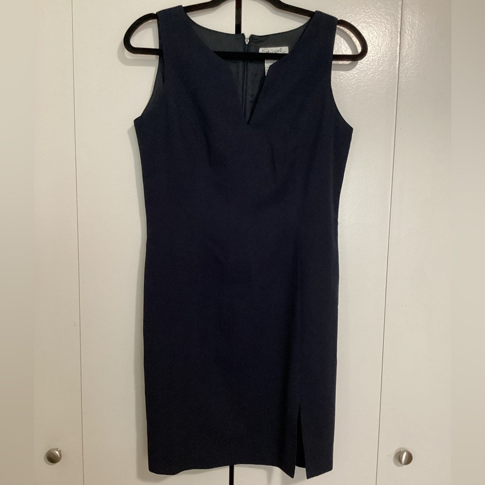 Navy blue V neck Sleeveless Dress